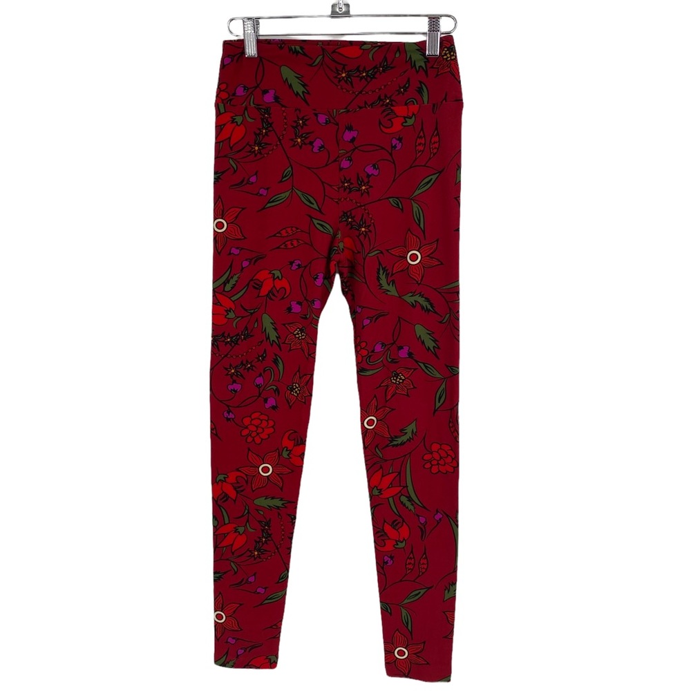 Lularoe Red Floral Leggings OS NWOT